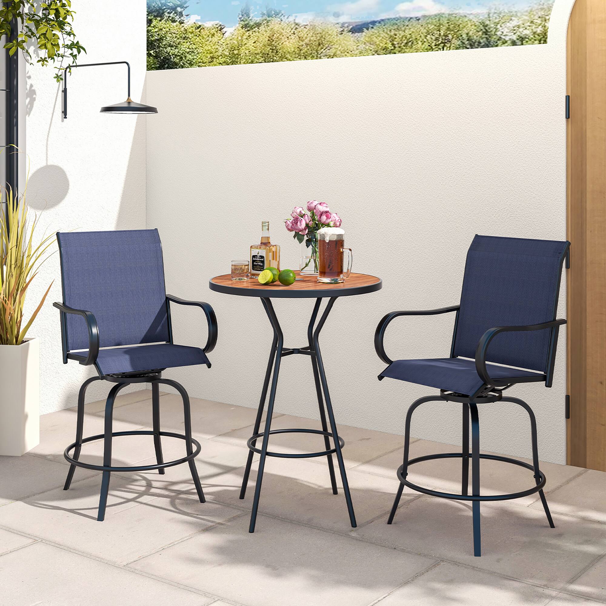 Alt View 3. Gymax - Gymax Outdoor Swivel Bar Stool Set of 4 w/Breathable Fabric and Heavy Duty Metal Frame Navy - Navy.