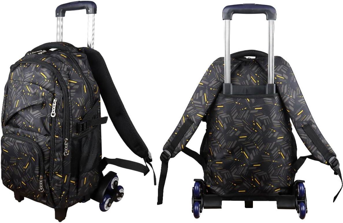 Left. Live At Space - Rolling Backpack School High-Capacity Trolley Wheels Climbing Stairs - Yellow Stripe.