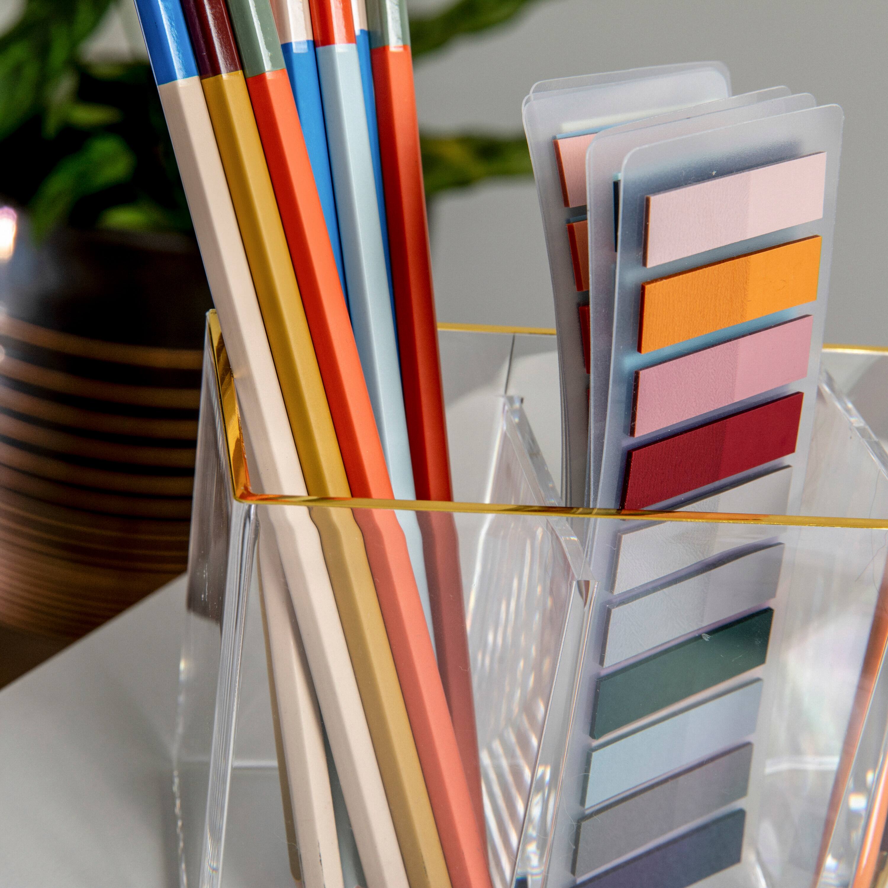 Alt View 14. Martha Stewart - Kerry Plastic 4 Compartment Desktop Pen Holder and Organizer with Gold Trim - Clear/Gold Trim.