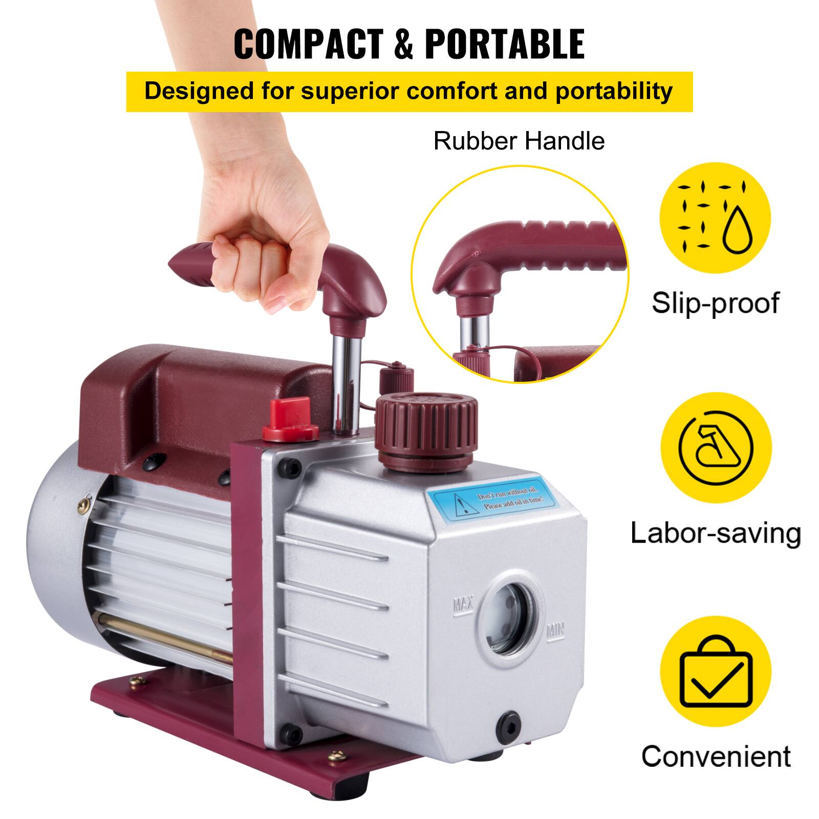COMPACT & PORTABLE  
Designed for superior comfort and portability  
Rubber Handle  
Slip-proof  
Labor-saving  
Convenient