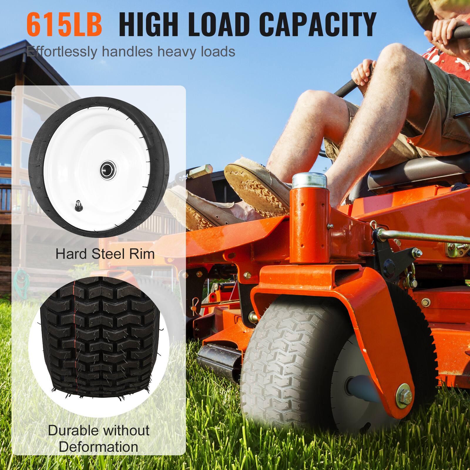 615LB HIGH LOAD CAPACITY  
Effortlessly handles heavy loads  

Hard Steel Rim  

Durable without Deformation