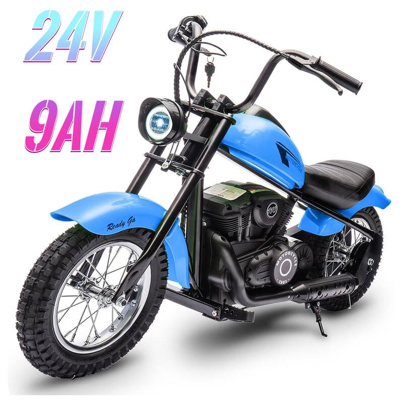 GARVEE - 24V Electric Dirt Bike, 250W Electric Motorcycle with Light, Two Speed Max Up to 14MPH, Motorbike for Kids Teens - Blue