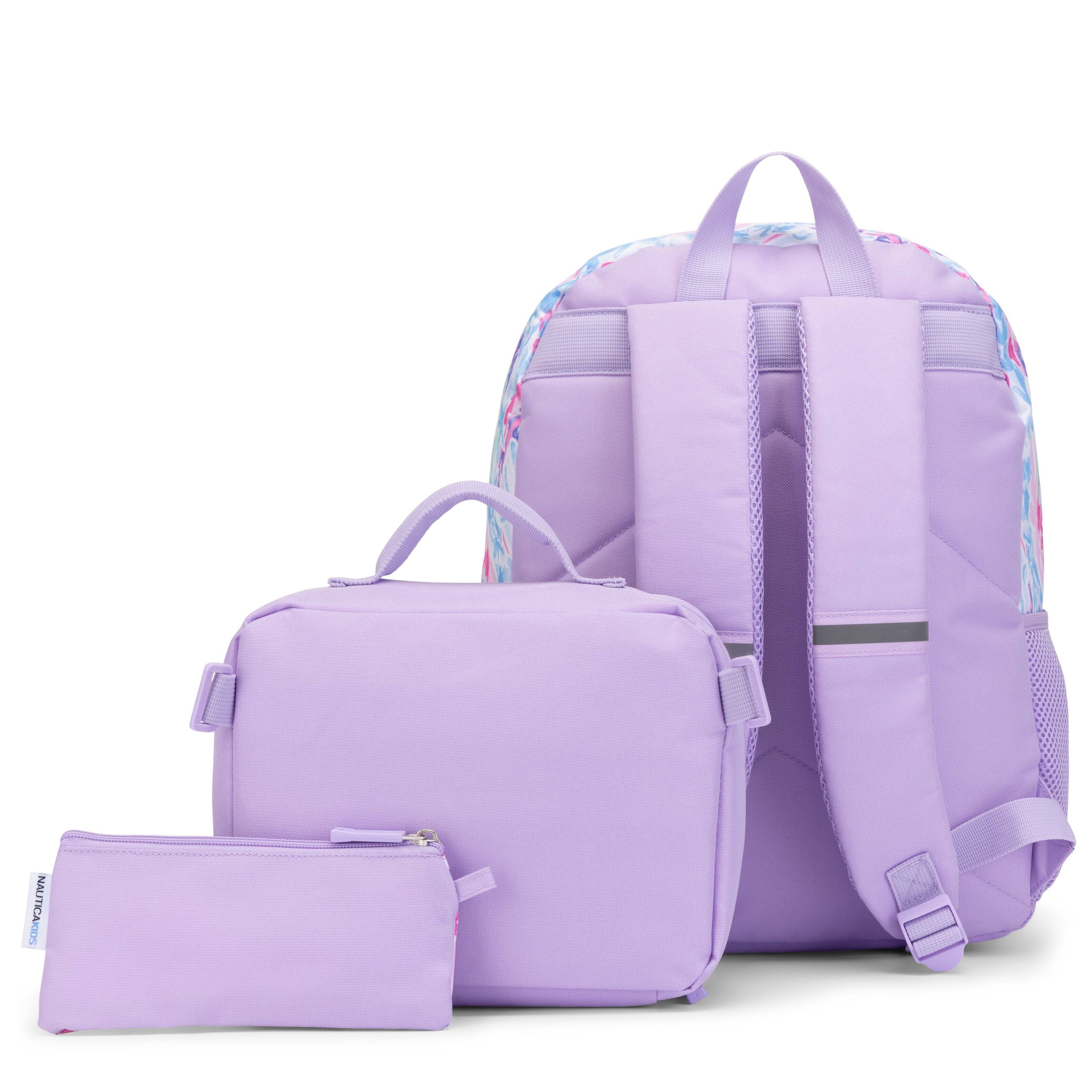Back. Nautica - Nautica 16" Back to Basics Kids 3-Piece Backpack Set with Cushioned Back and Shoulder Straps | Pastel Shell - Pastel Shell.