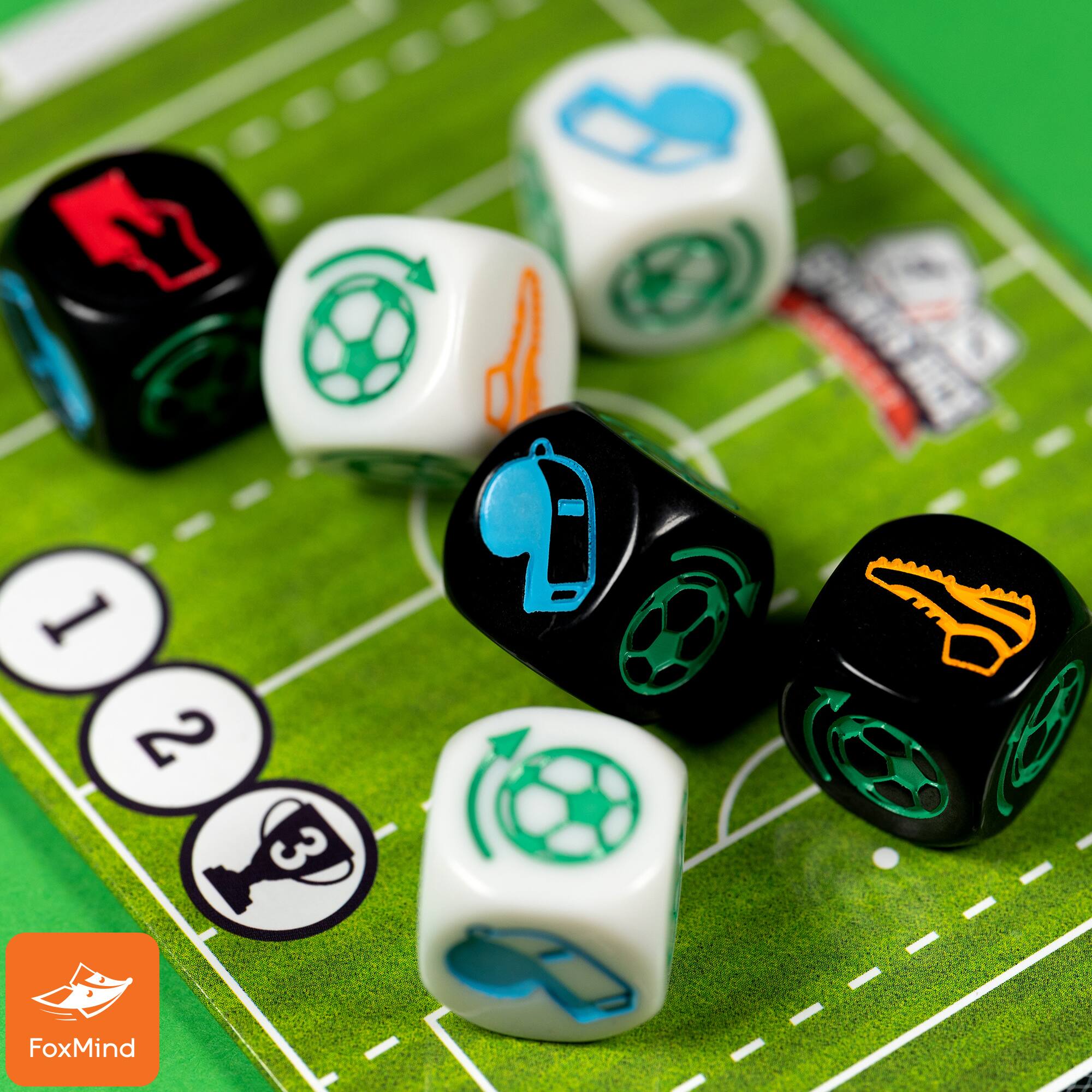 Back. FoxMind Games - Sports Dice Soccer - Dice Board Game.