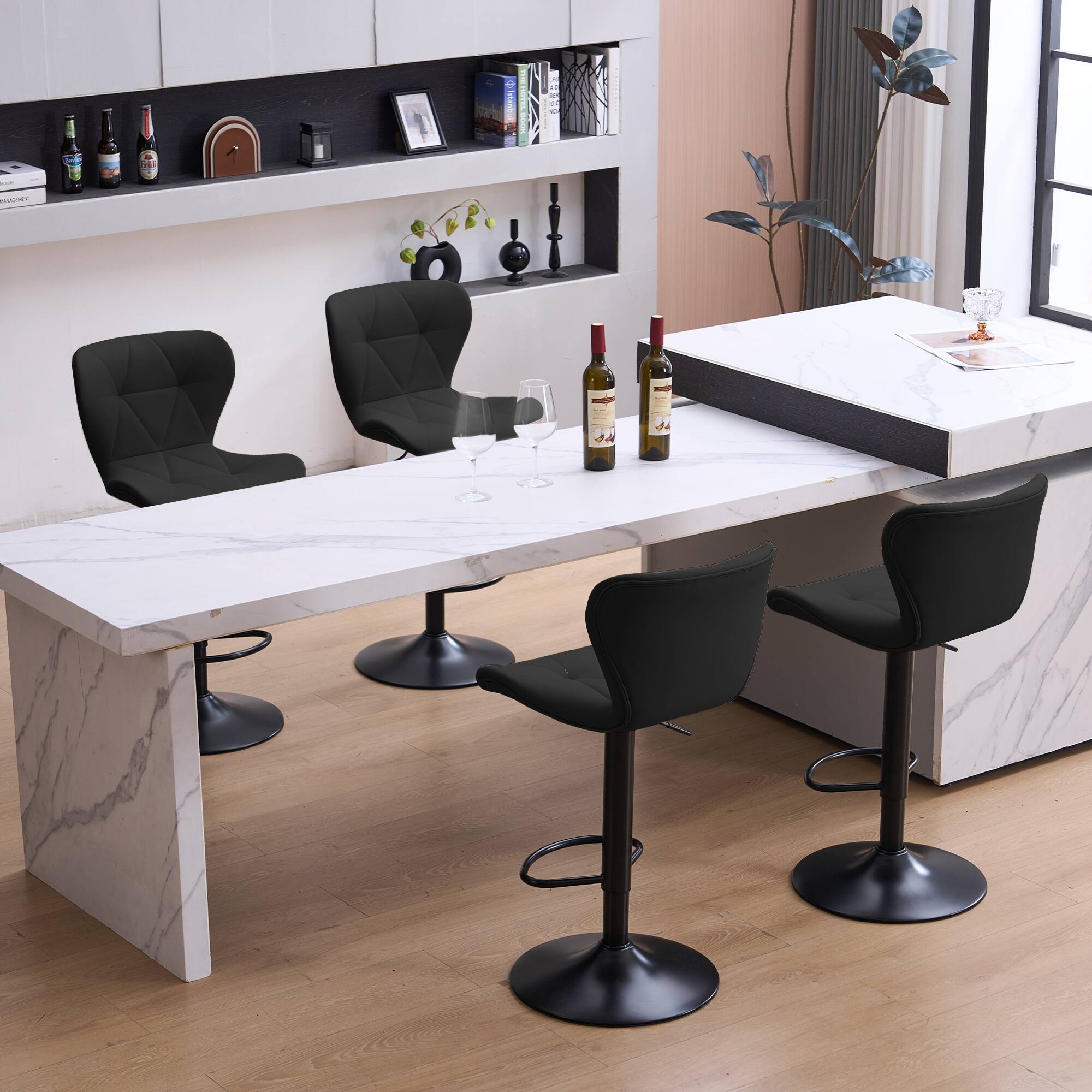 Alt View 1. FERPIT - FERPIT Set of 2 Modern Adjustable Height Bar Stools Padded PU Leather Swivel Stools, Black - Black.