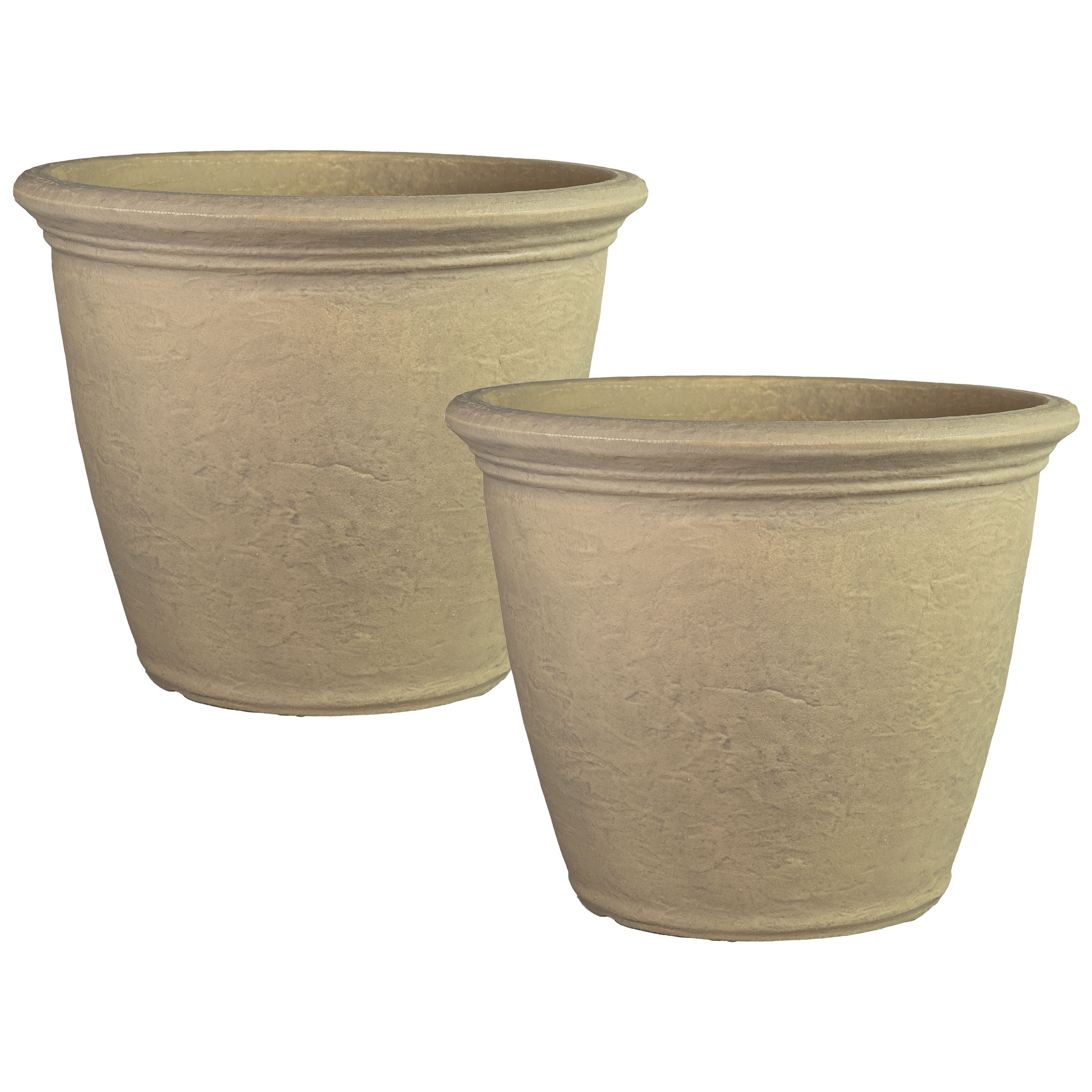 Sunnydaze - 20 in Anjelica Dual-Wall Polyresin Planter - Set of 2 - Beige