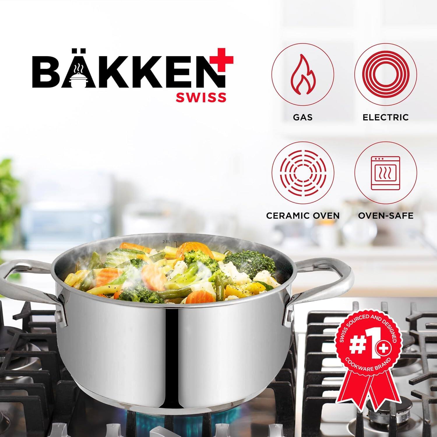 BÄKKEN+ SWISS

GAS  
ELECTRIC  
CERAMIC OVEN  
OVEN-SAFE  

#1+  
SWISS SOURCED AND DESIGNED  
COOKWARE BRAND