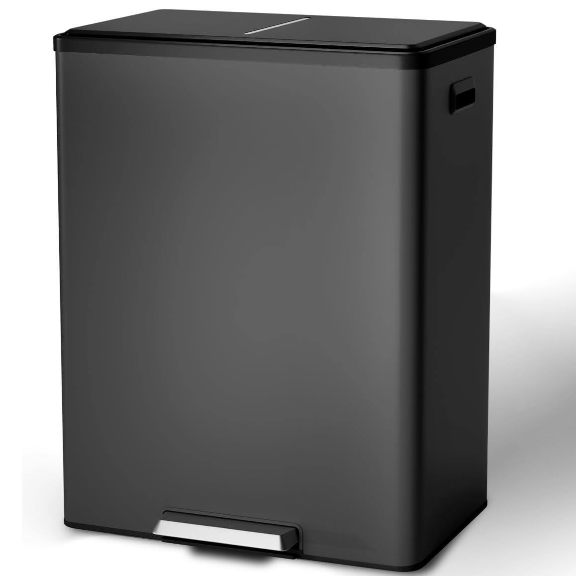 Front. Homhougo - Dual Trash Can, 16 Gallon/60L Stainless Steel Step Recycling Bin with Soft Close Lid - Black.