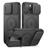 Front. SURITCH - Rugged Case for iPhone 15 Pro Max, Compatible with MagSafe, Built-in Kickstand & Camera Cover & Translucent Back - Aurora Black.