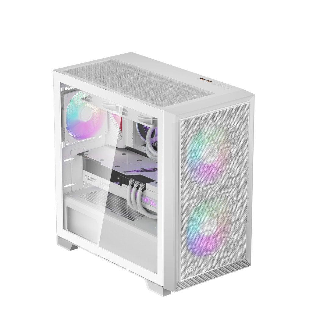 PCCOOLER - C3D310 WH ARGB PC Case with 2 ARGB Fans Desktop Computer Case Gaming Case for M-ATX / ITX, 350MM Graphics Cards Support - White