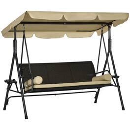 Outsunny - 3-Seat Patio Swing Chair Swing Bench for Outside w/ Adjustable Shade - Black, Brown, Khaki