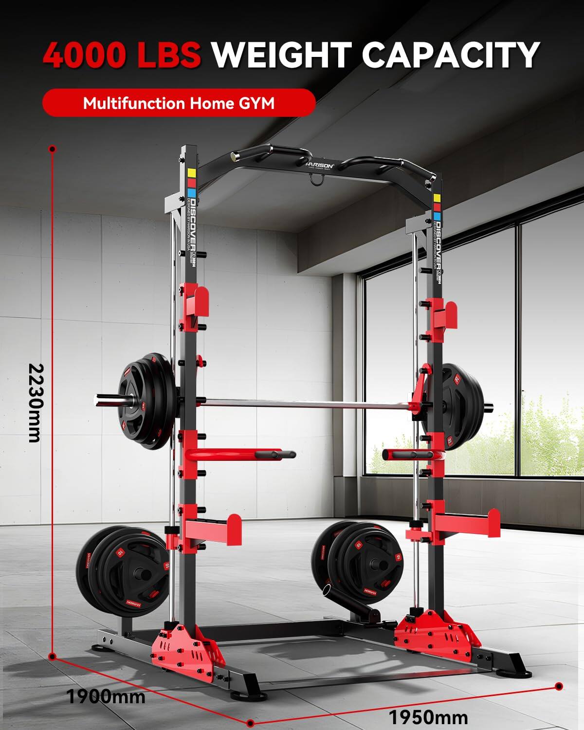 4000 LBS WEIGHT CAPACITY  
Multifunction Home GYM  

2230mm  
1900mm  
1950mm
