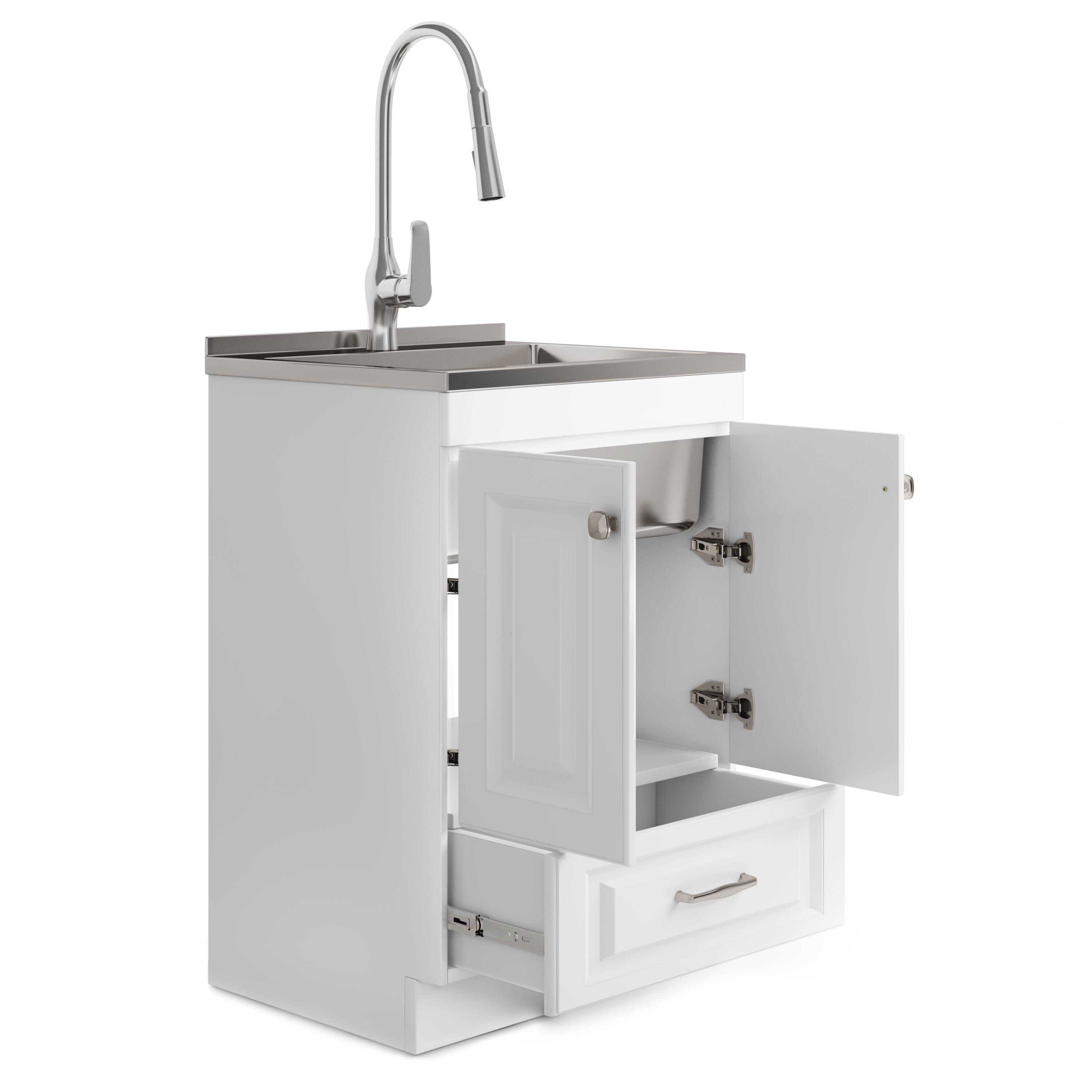Back. Simpli Home - Lawrence  All-in-One 24-inch Utility Sink & Cabinet - Pure White.
