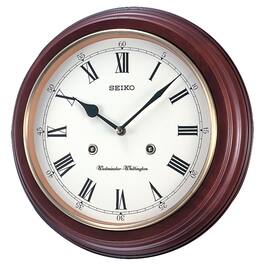 Seiko - 12" Round Wooden Grain Finish Wall Clock with Dual Quarter Hour Chimes - Brown & Black