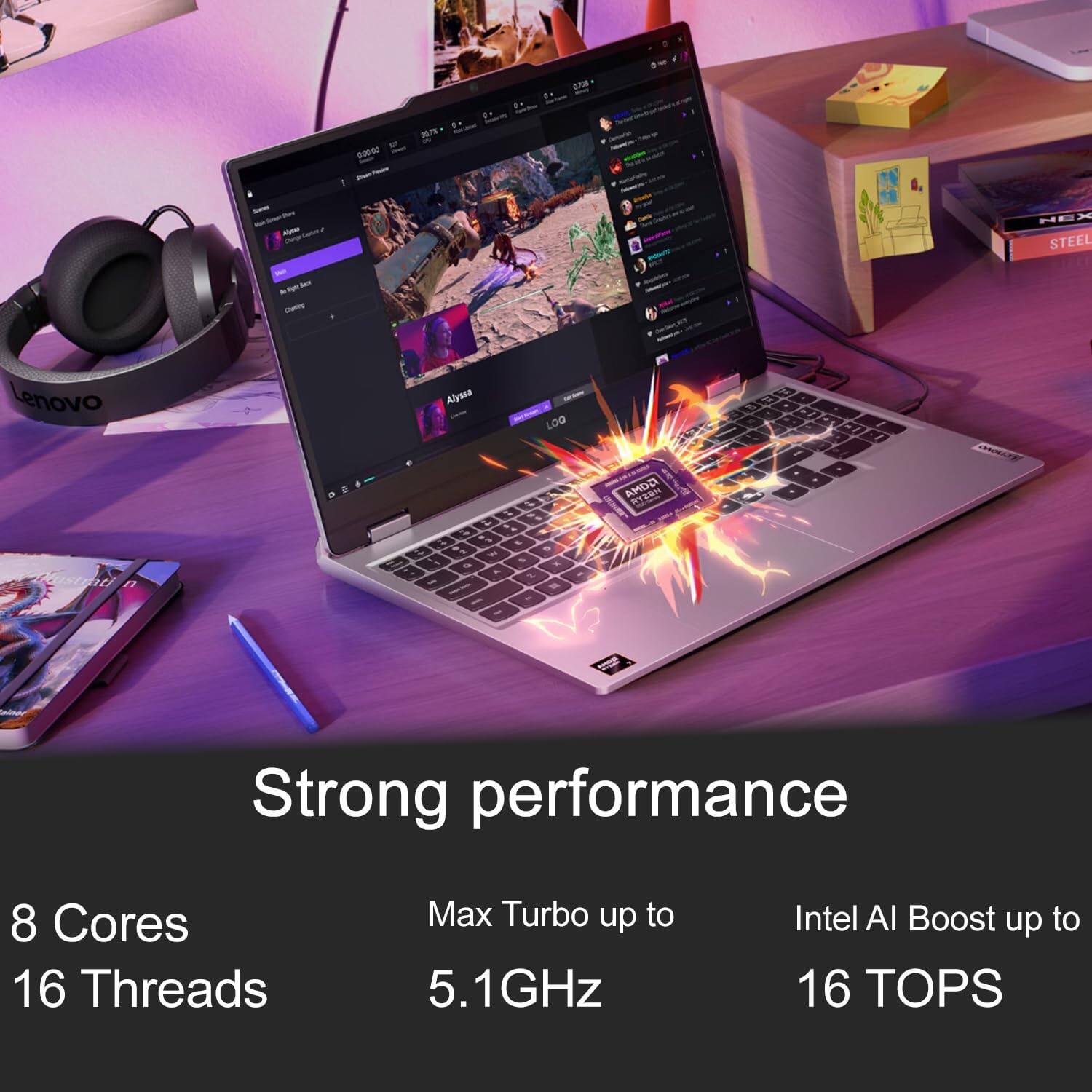 - HEX STEEL
- Lenovo Kastrati
- Alyssa LOG
- ISONA SIZEN DB CC
- Strong performance
- 8 Cores
- 16 Threads
- Max Turbo up to 5.1GHz
- Intel AI Boost up to 16 TOPS