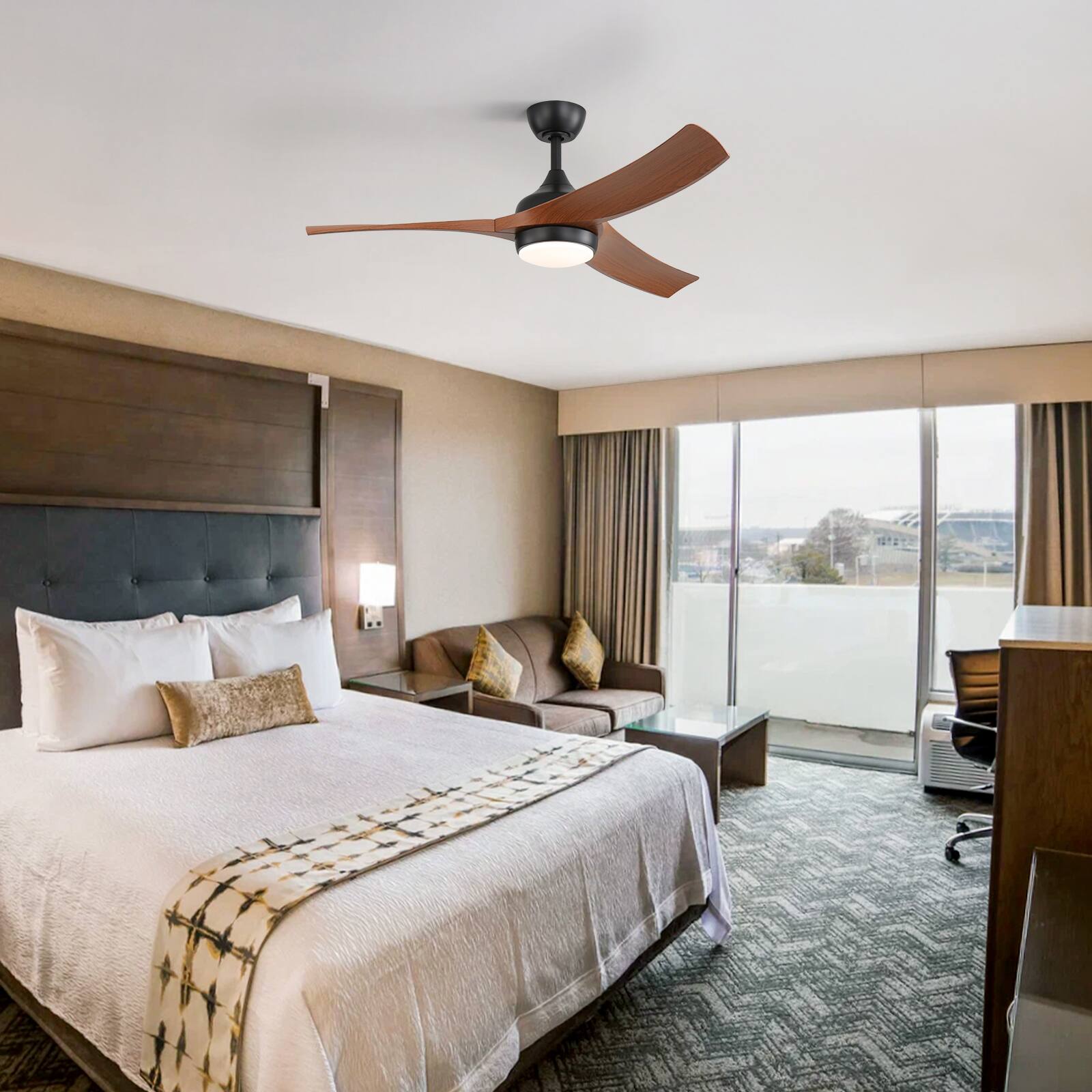 Alt View 4. Sofucor - 52 Inch Ceiling Fan with Integrated LED Light and Remote Dimmable Quiet DC Motor Low Profile Indoor Bedroom Ceiling Fan - Black.