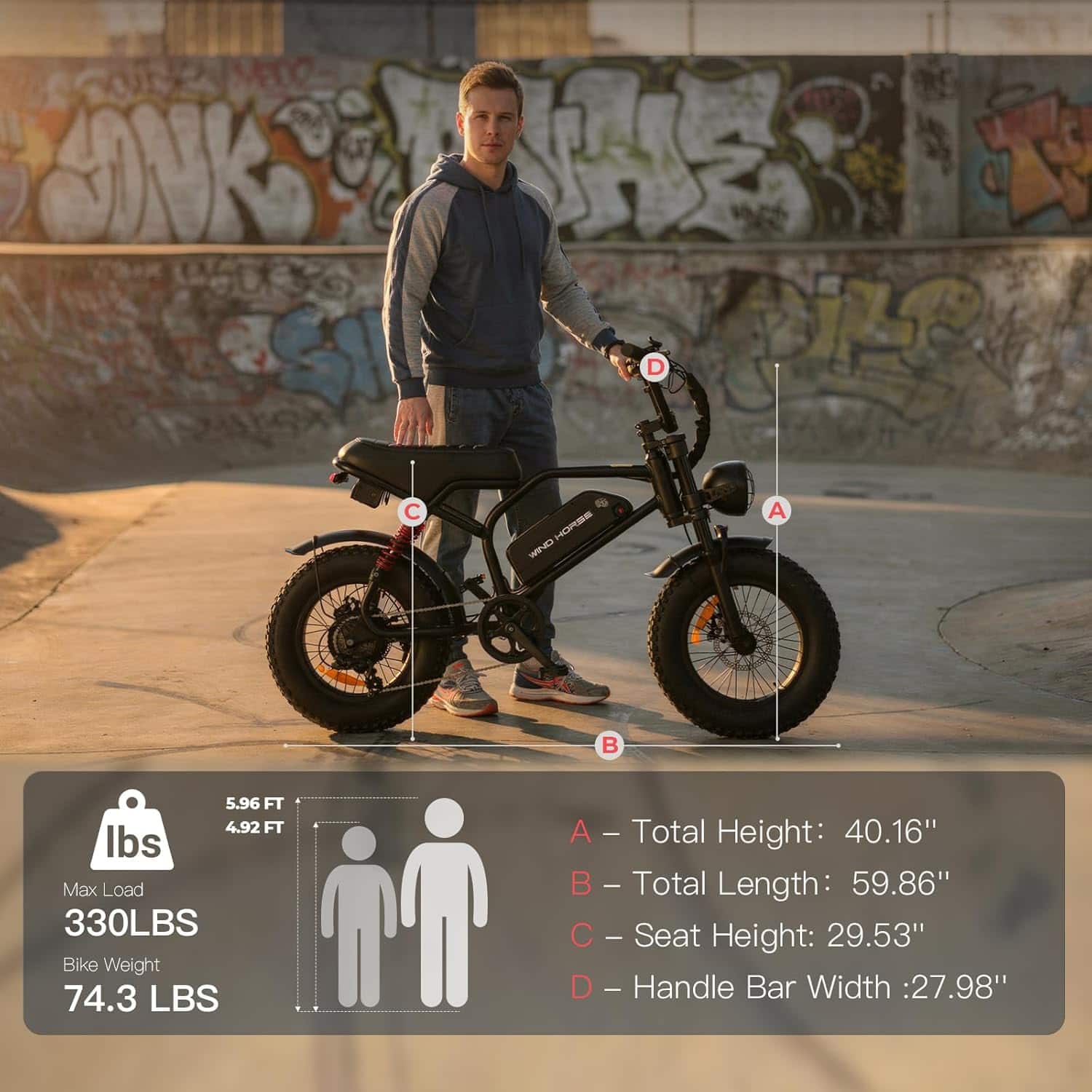 Windhorse V8 Electric Bike 750W Motor 48V 15.6Ah 748.8Wh Removable