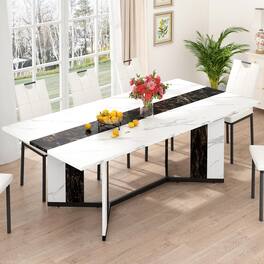 Espafurni - 71" Dining Table & 6 Chairs, Waterproof Top & Metal Frame, for 4-6 People - White