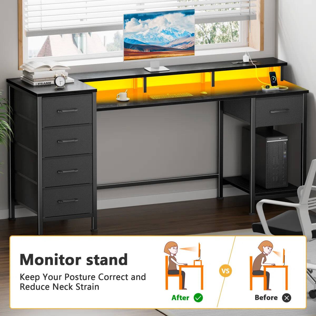 Monitor stand  
Keep Your Posture Correct and Reduce Neck Strain  
After vs Before