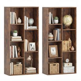Gymax - 2PCS 7-Cube Bookcase w/7 Compartments 2 Anti-tipping Kits for Home Office - Brown