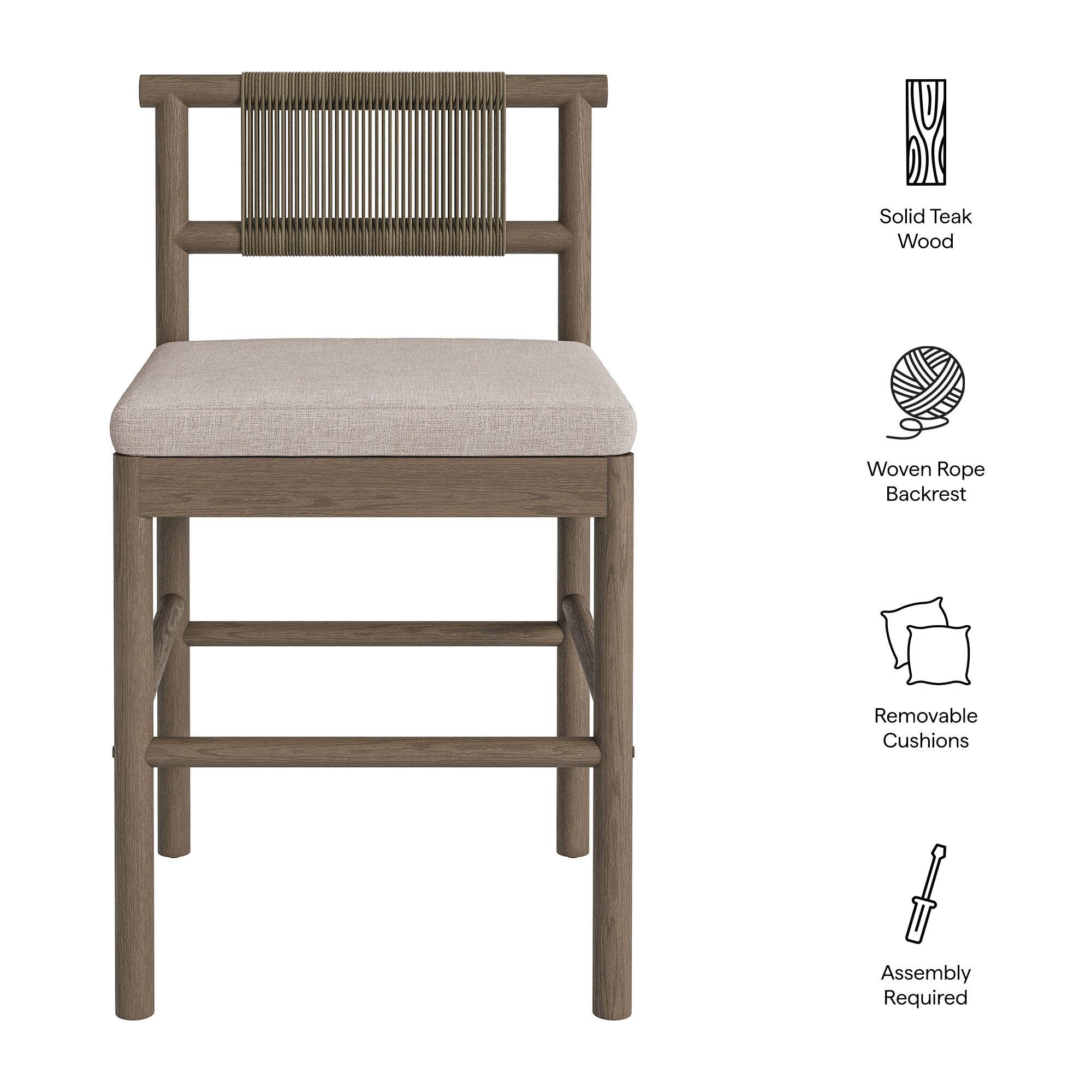 Solid Teak Wood  
Woven Rope Backrest  
Removable Cushions  
Assembly Required
