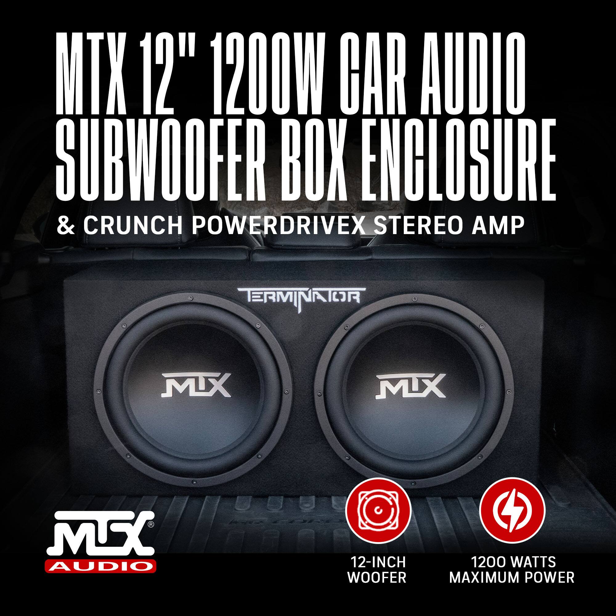 MTX 12" 1200W Car Audio Subwoofer Box Enclosure & Crunch Powerdrivex Stereo Amp

12-Inch Woofer
1200 Watts Maximum Power