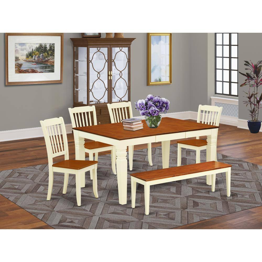 Back. East West Furniture - Dining Room Set Buttermilk & Cherry - Brown.