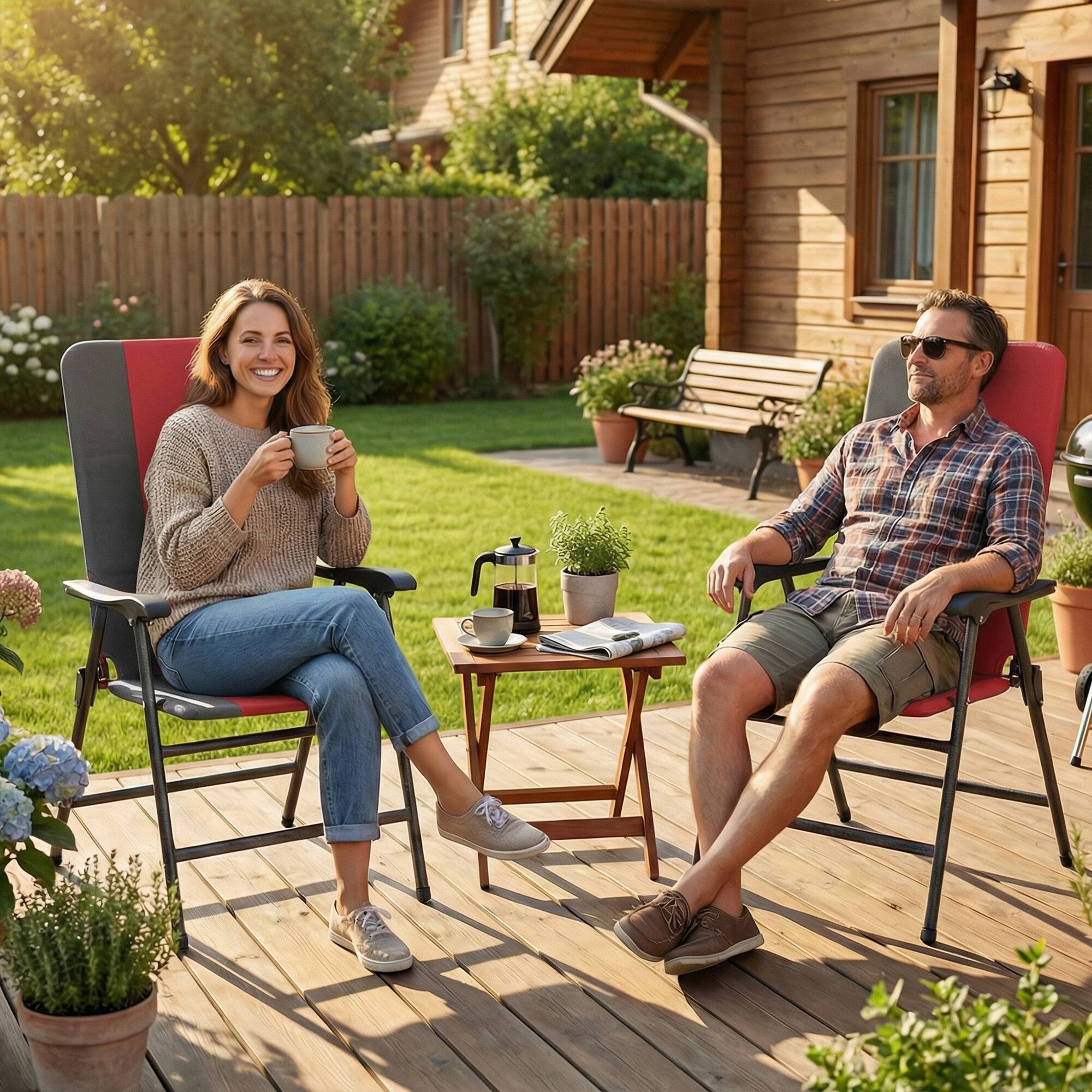 Alt View 7. Outsunny - Patio Chairs Set of 2, Padded High Back Lawn Camping Chairs with Armrests - Red.