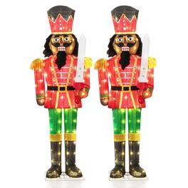 Costway - 2 PCS 5 FT Lighted Christmas Nutcracker with Glitter Sword, 100 Lights for Outdoor - Multicolor