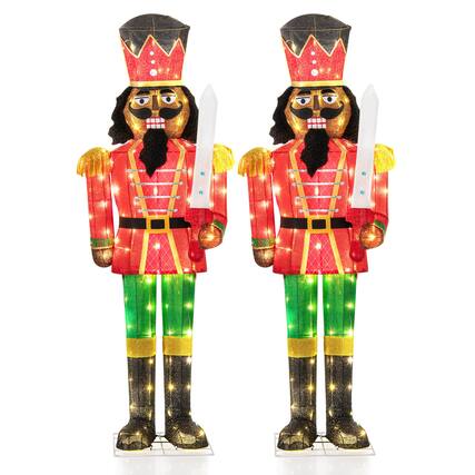 Front. Costway - Costway 2 PCS 5 FT Lighted Christmas Nutcracker with Glitter Sword, 100 Lights for Outdoor Advent Calendar - Multi-color.