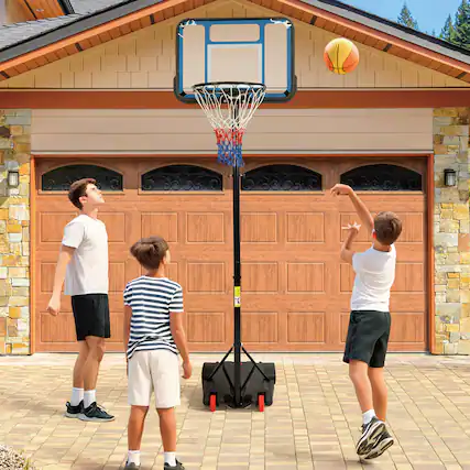 Front. SPOYNAL - Height-Adjustable Basketball Hoop, Portable Backboard Set w/ 2 Wheels, Fillable Base - BLUE.