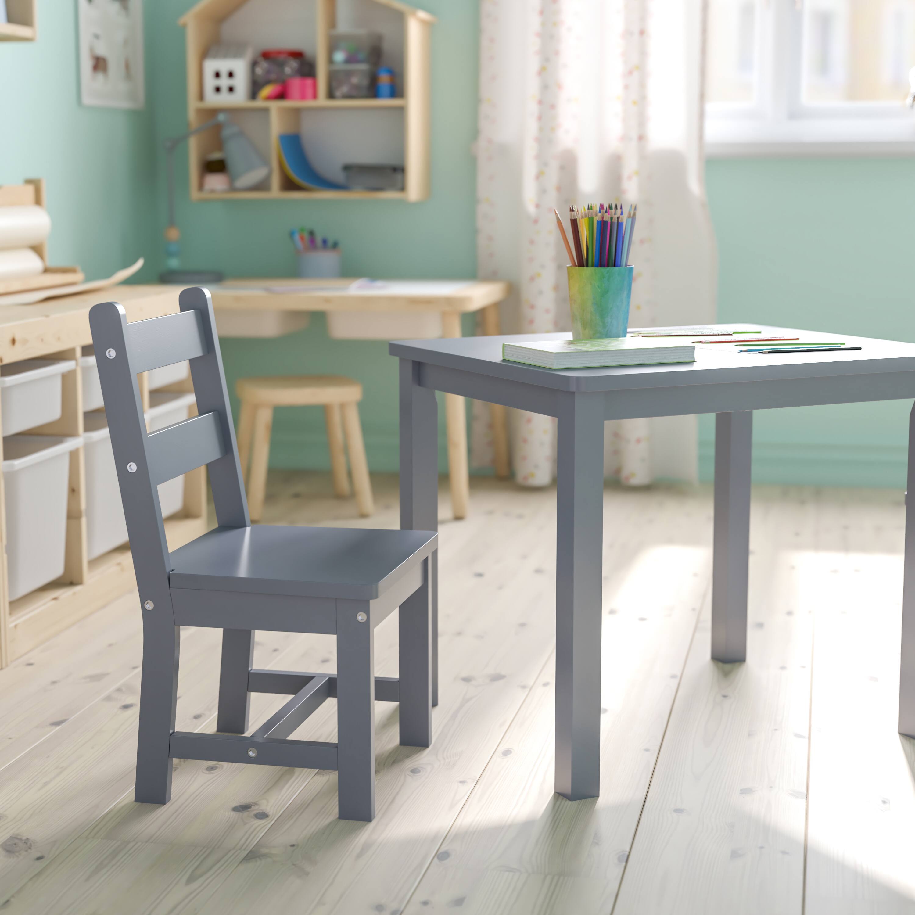 Alt View 3. Emma + Oliver - Kids 3 Piece Solid Hardwood Table and Chair Set for Playroom, Kitchen - Gray.