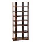 Front. Costway - Patented 7-Tier Double Rows Shoe Rack Vertical Wooden Shoe Storage Organizer Rustic Brown - Rustic Brown.