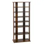 Front. Costway - Patented 7-Tier Double Rows Shoe Rack Vertical Wooden Shoe Storage Organizer Rustic Brown - Rustic Brown.