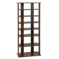 Costway - Patented 7-Tier Double Rows Shoe Rack Vertical Wooden Shoe Storage Organizer - Rustic Brown - Front_Zoom