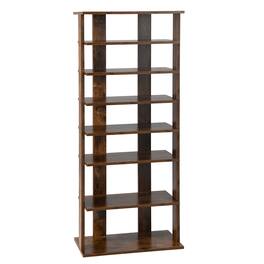Costway - Patented 7-Tier Double Rows Shoe Rack Vertical Wooden Shoe Storage Organizer - Rustic Brown