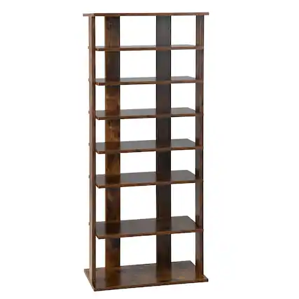 Front. Costway - Patented 7-Tier Double Rows Shoe Rack Vertical Wooden Shoe Storage Organizer Rustic Brown - Rustic Brown.