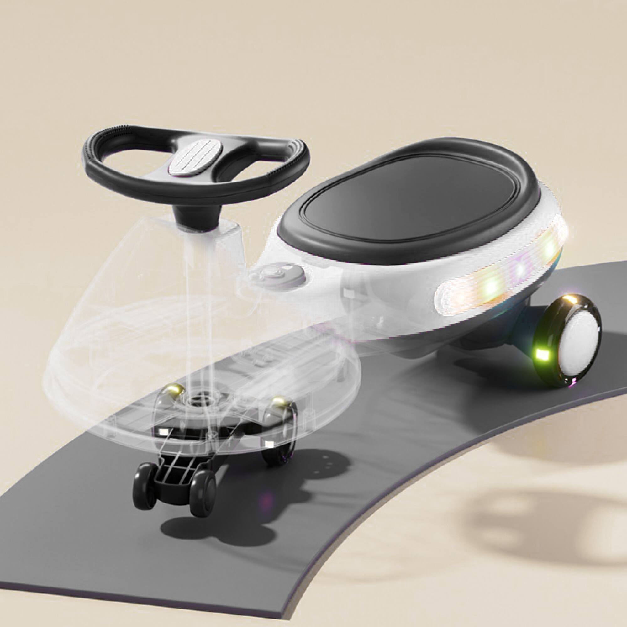 Alt View 6. ELEMENT ACE - Electric Ride-On Wiggle Car for Kids with LED Lights and Music, Suitable for Indoor Ages 3 and Up - White+Black.