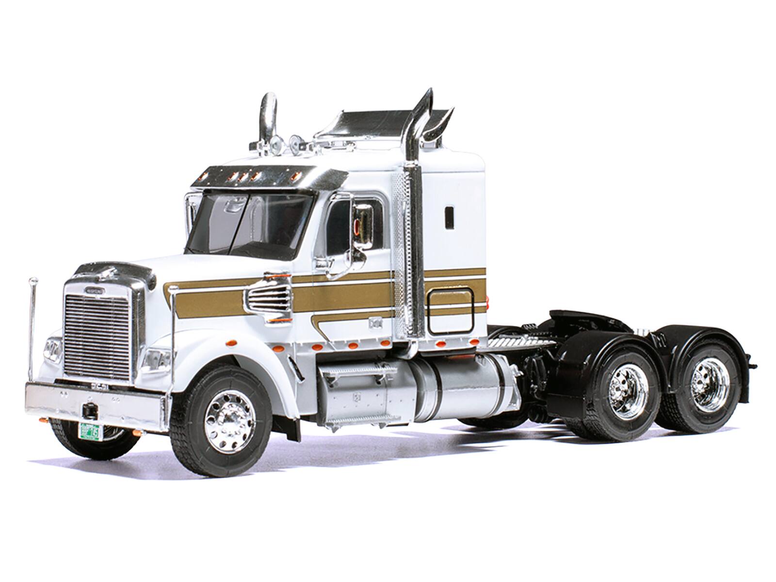 Angle. IXO - 2012 Freightliner Coronado Truck Tractor White with Gold Stripes 1/43 Diecast Model by IXO Models - White with Gold.