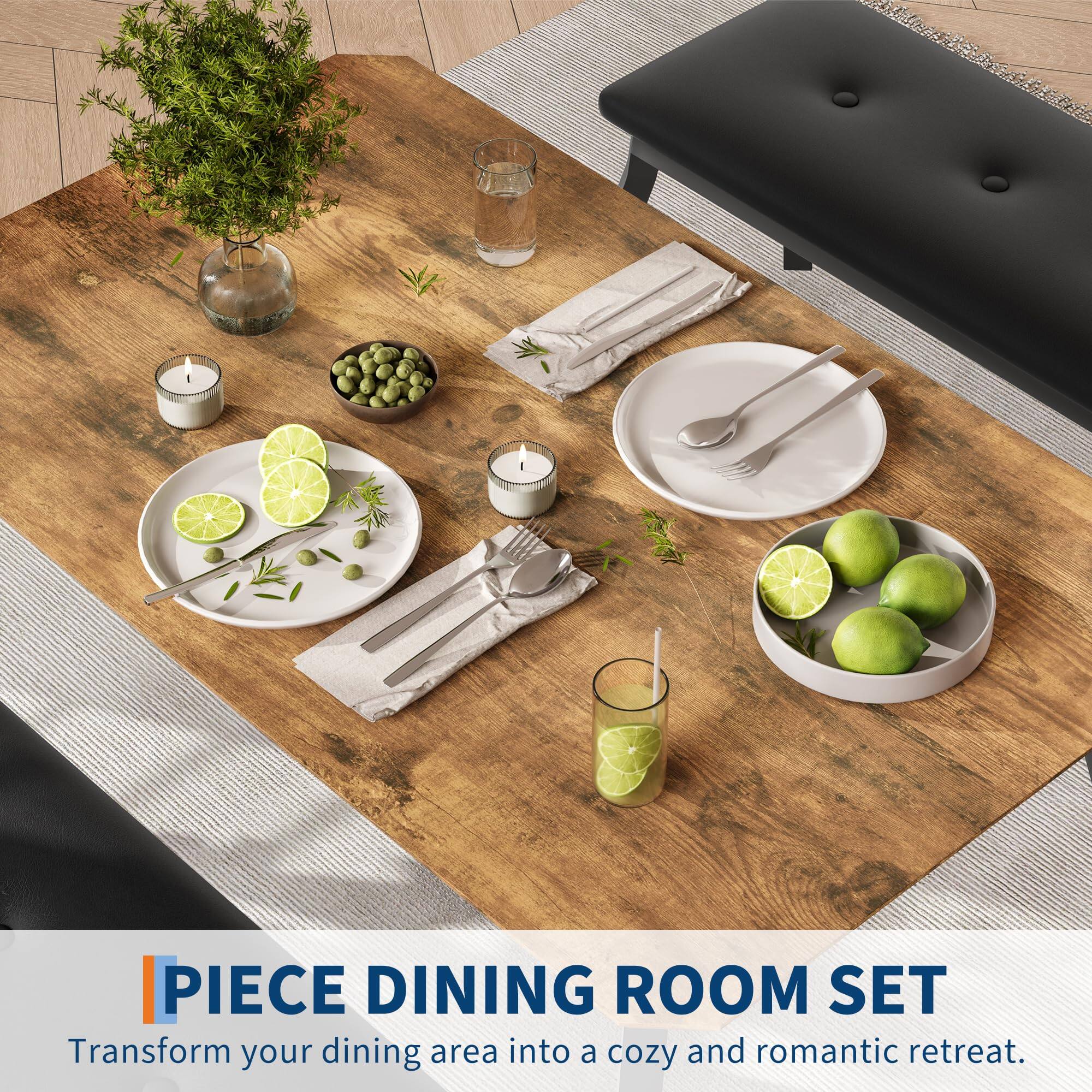 Babevy 3 Piece Modern Retro Dining Table Set, Compact Table and 2 PU ...