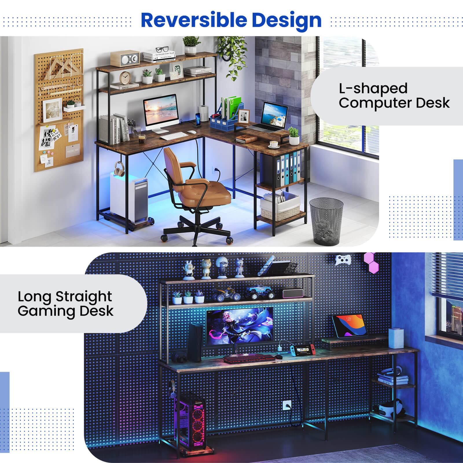 Reversible Design: A desk that can be used in two different orientations, providing versatility and flexibility in the workspace.

L-shaped Computer Desk: A desk with a curved design that allows for more efficient use of space and improved ergonomics.

Long Straight Gaming Desk: A desk designed for gaming enthusiasts, with ample space for gaming equipment and comfortable seating.