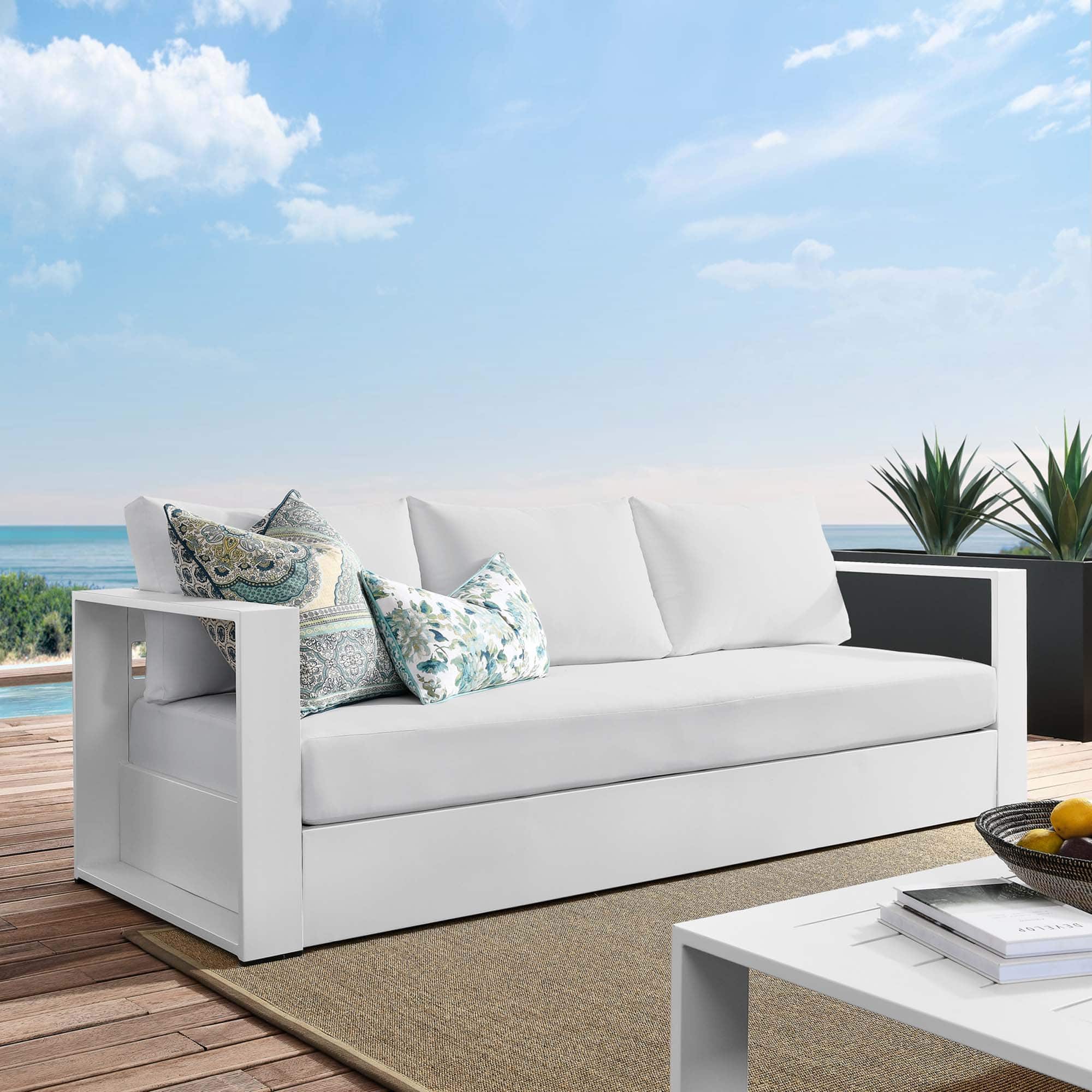 Tahoe Outdoor Patio Powder-Coated Aluminum Sofa by Modway - White White