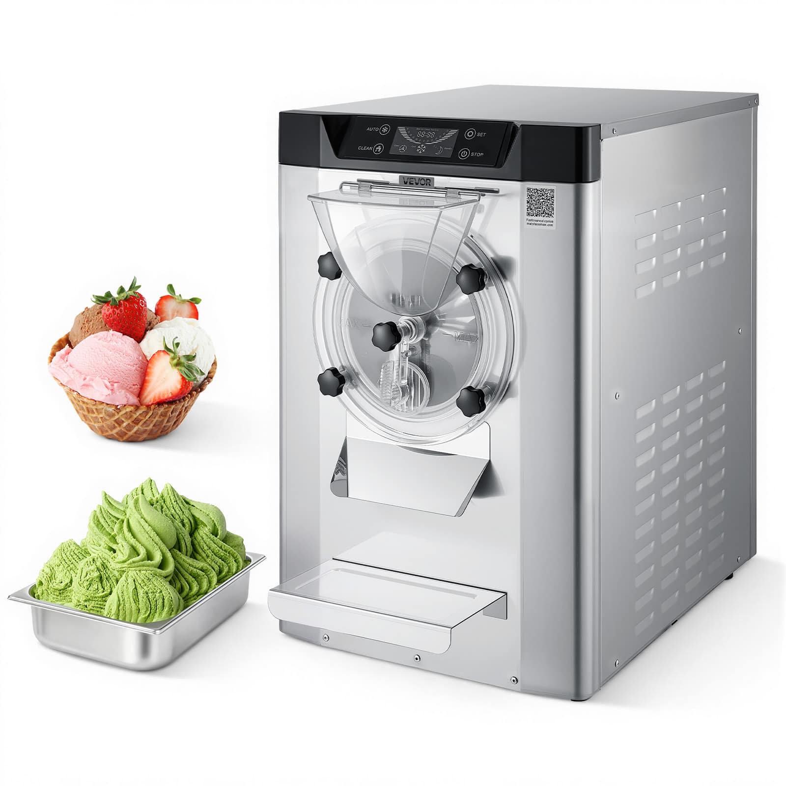 VEVOR - Commercial Hard Ice Cream Machine, 2000W 3.17-5.28 Gal/Hour, Countertop Gelato Hard Serve Ice Cream Maker - Silver