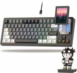 Womier - DUO87 75% Smart Control Mechanical Keyboard with Detached Oversized Screen,QMK/VIA Modular Design for Win/Mac - Black