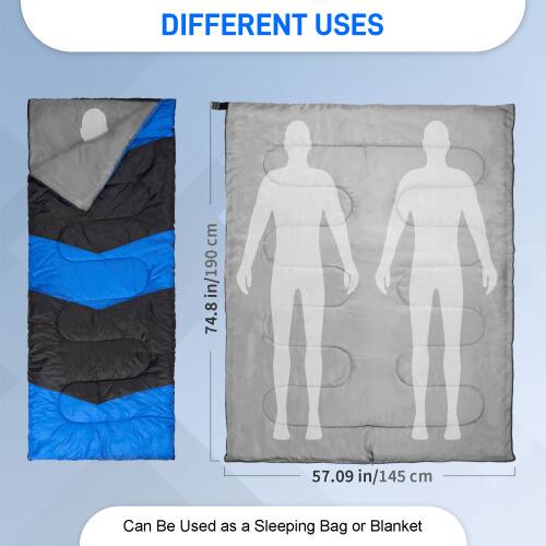 DIFFERENT USES

74.8 in/190 cm

57.09 in/145 cm

Can Be Used as a Sleeping Bag or Blanket