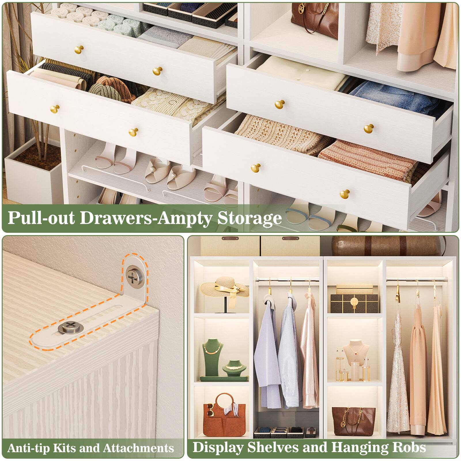 Pull-out Drawers-Ampty Storage

Anti-tip Kits and Attachments

Display Shelves and Hanging Robs