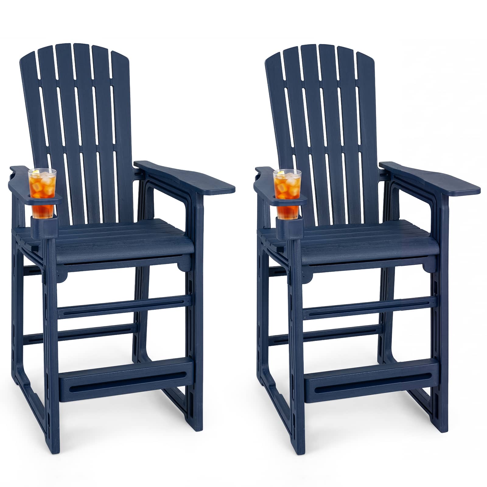 Costway - 2 PCS All-Weather HDPE Tall Adirondack Chair with Backrest, Armrests, Cup Holder - Navy Blue price history on PriceWatchPro