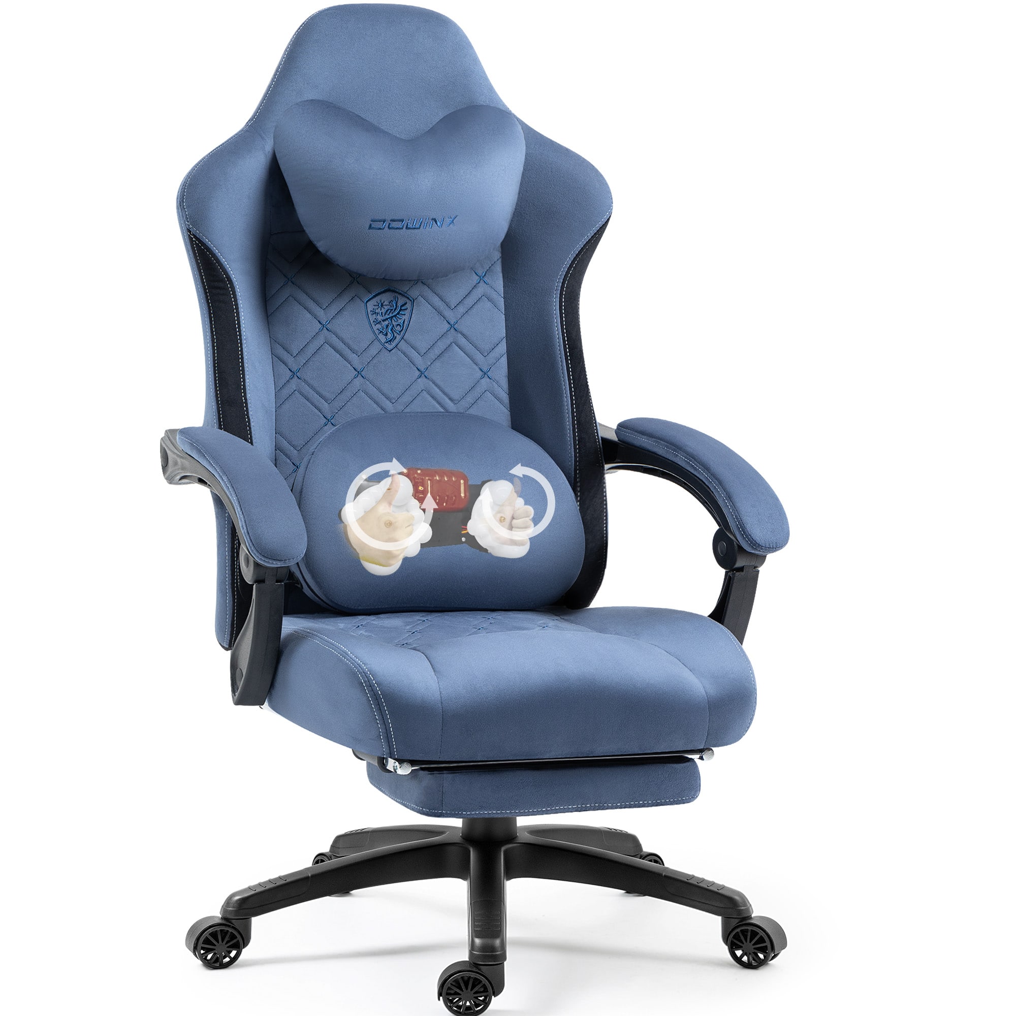 Dowinx - Gaming Chair Fabric with Heated Massage Lumbar Support, Big and Tall Ergonomic Game Chair for Adults with Footrest - Blue