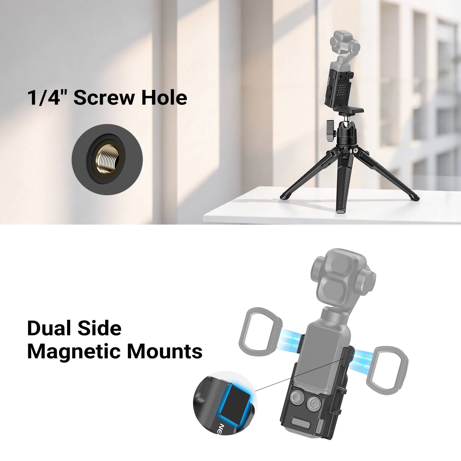 1/4" Screw Hole

Dual Side Magnetic Mounts