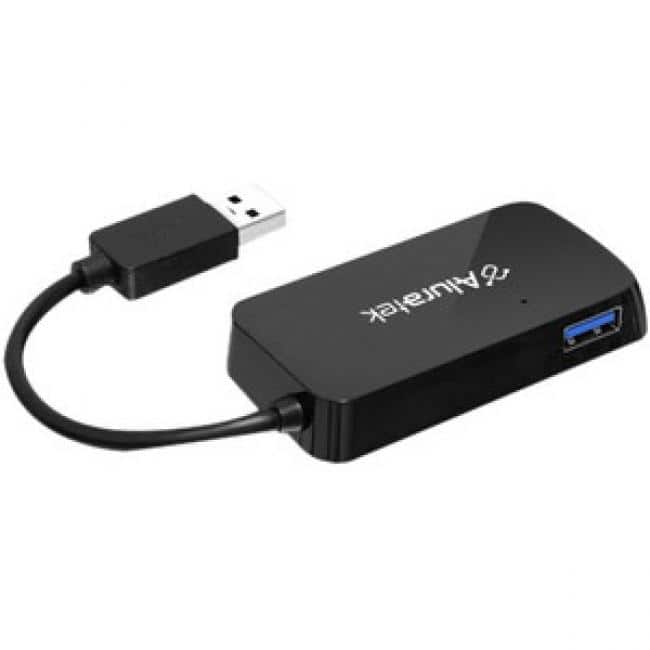 Aluratek - 4-Port USB 3.0 SuperSpeed Hub with Attached Cable - USB - External - 4 USB Port(s) - 4 USB 3.0 Port(s) - Black